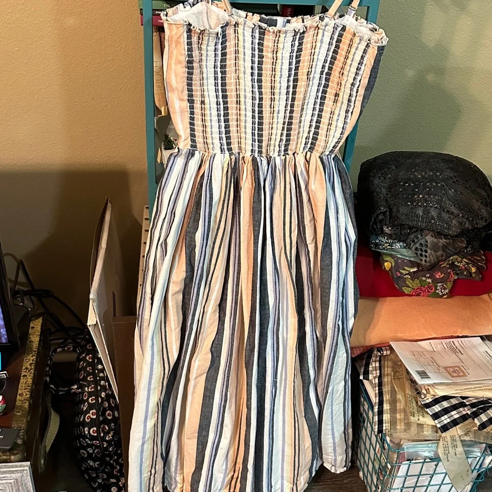 Free People Lila Striped Smocked Pleated Midi Dress - Picture 7 of 12